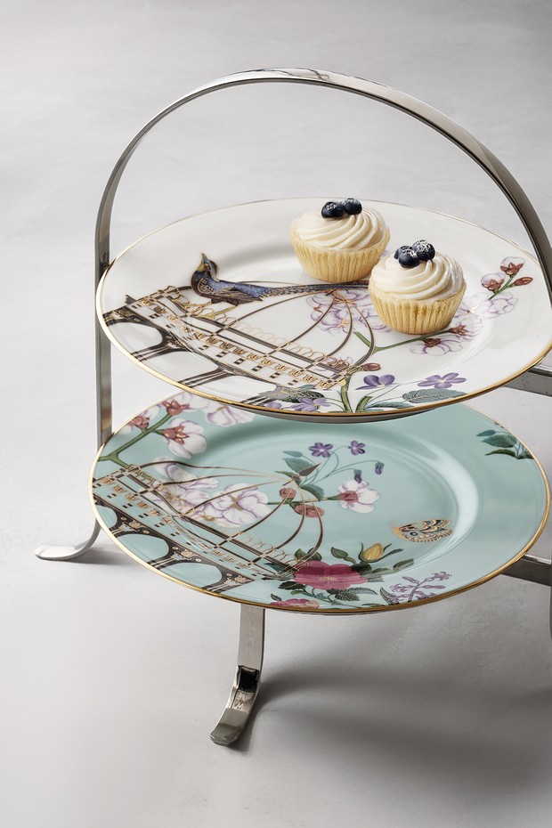 Set Of 3- Rosabagh Cake Plate With Stand